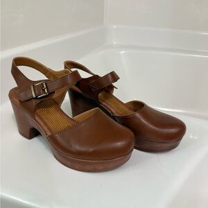 b.o.c. Brown Leather Mules with Chunky Heel